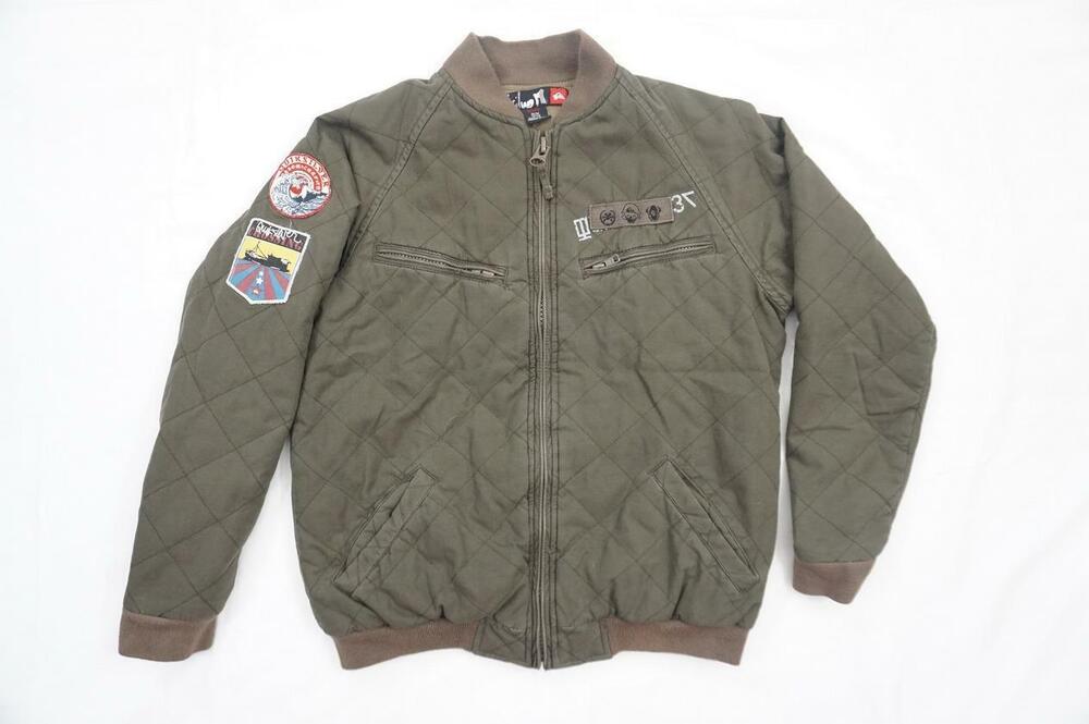 VTG QUIKSILVER USED BOYS M 12-14 GREEN QUILTED COTTON BOMBER/FLIGHT MA-1 JACKET